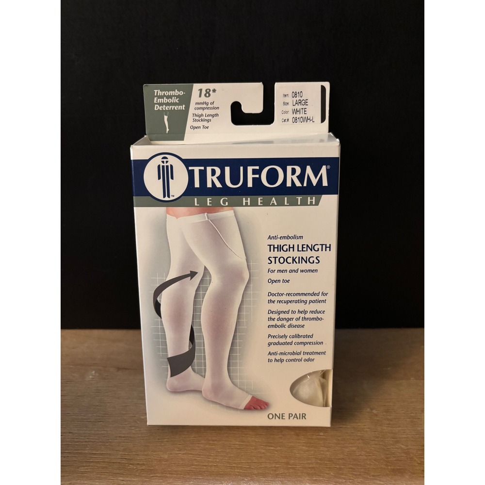 Truform Anti-Embolism Thigh Length Stockings 18 mmHg Open Toe White Large 0810